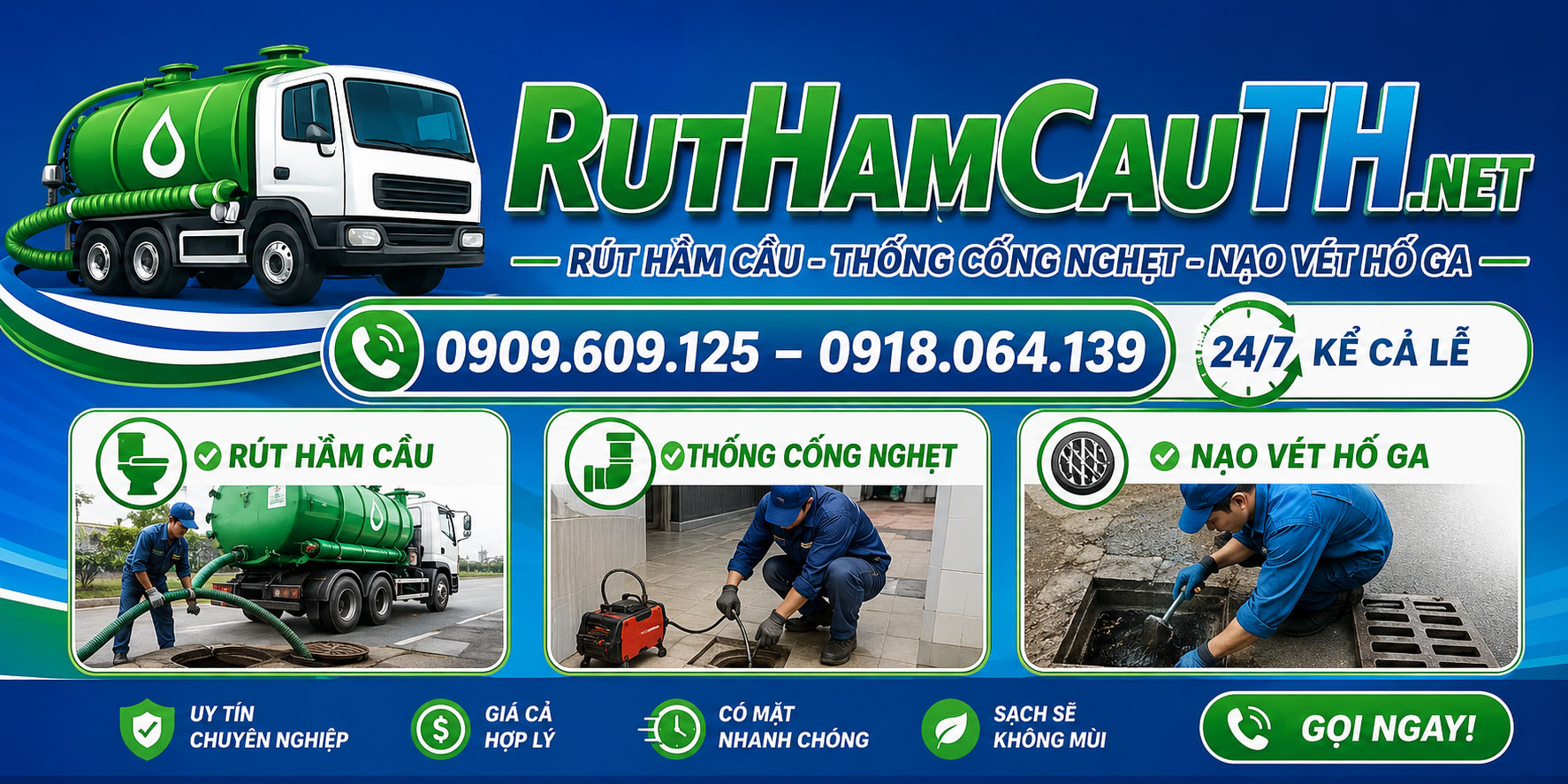 Rút hầm cầu, thông cống nghẹt, nạo vét hố ga tại Tuấn Thanh