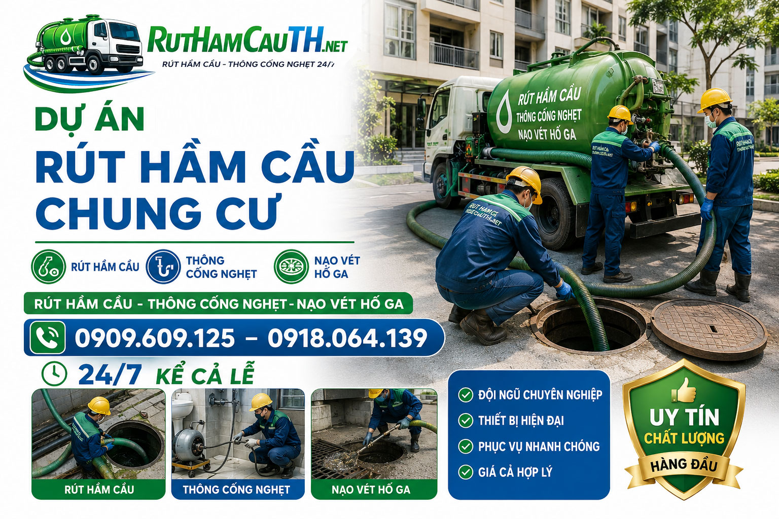 Rút hầm cầu, thông cống nghẹt, nạo vét hố ga tại Tuấn Thanh