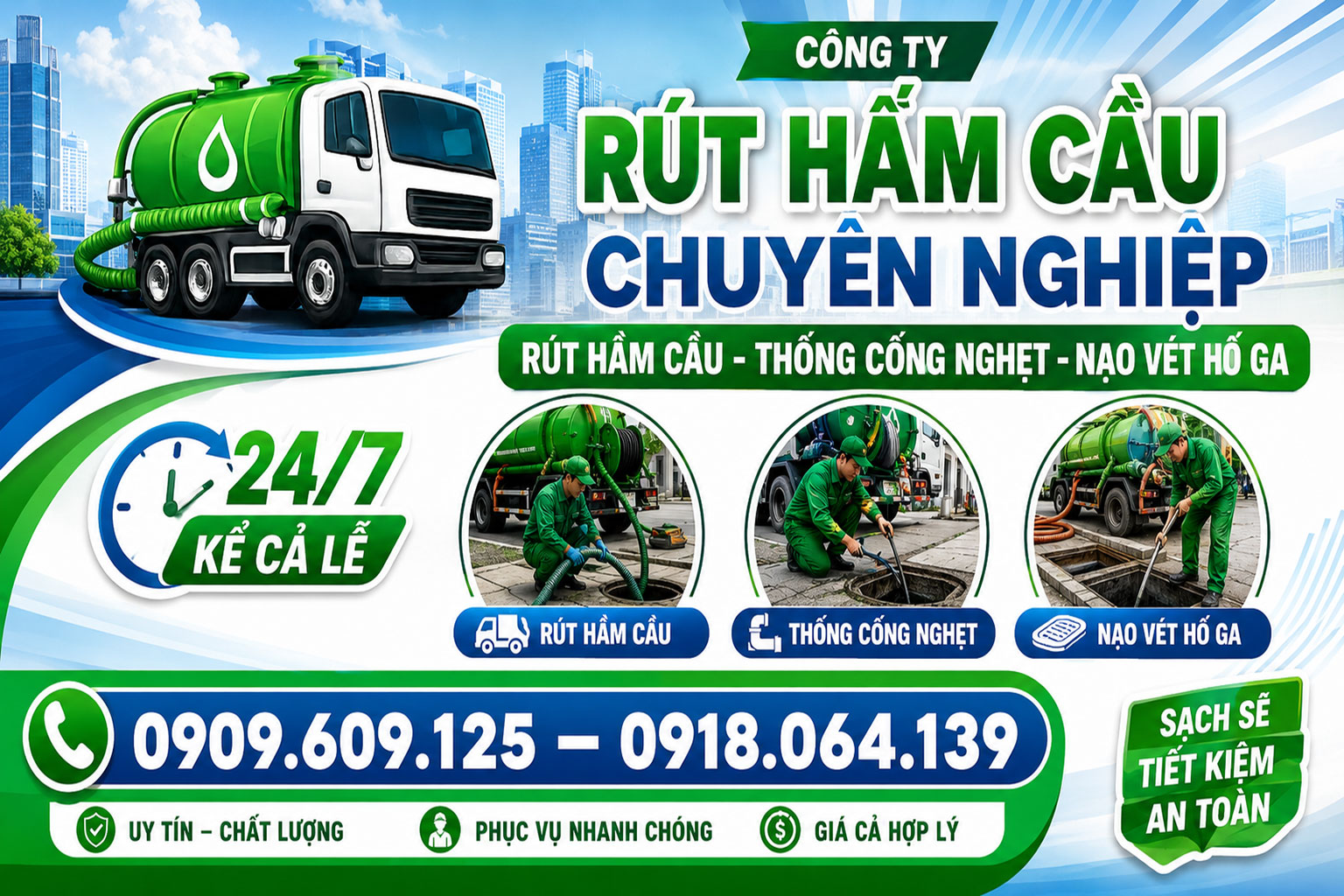 Rút hầm cầu, thông cống nghẹt, nạo vét hố ga tại Tuấn Thanh