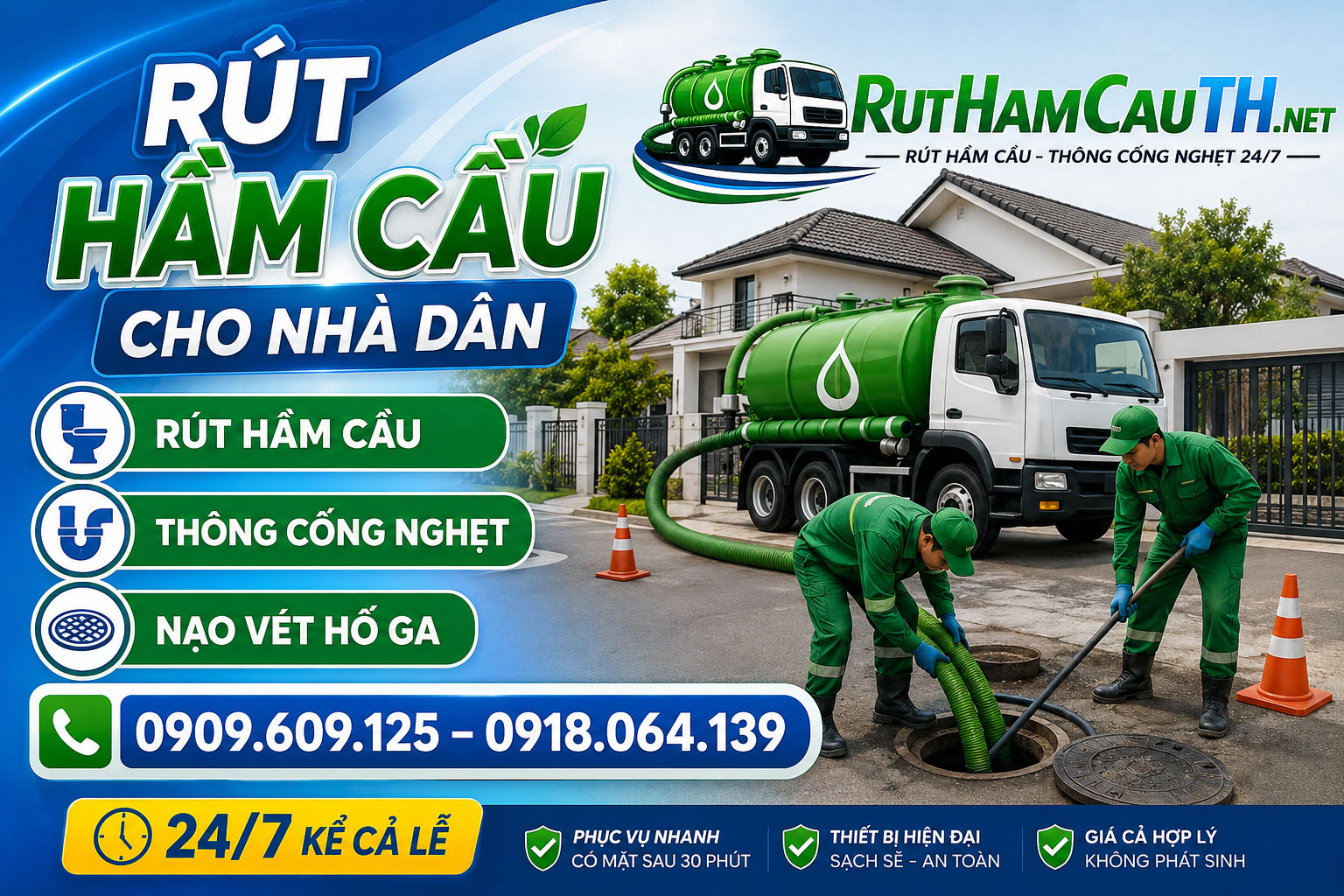 Rút hầm cầu, thông cống nghẹt, nạo vét hố ga tại Tuấn Thanh