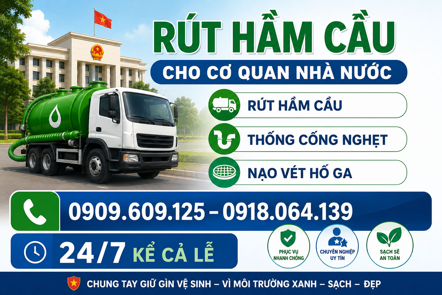 Rút hầm cầu, thông cống nghẹt, nạo vét hố ga tại Tuấn Thanh
