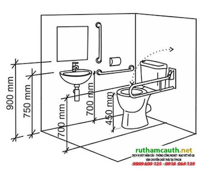 Kích thước nhà vệ sinh tiêu chuẩn cho người khuyết tật