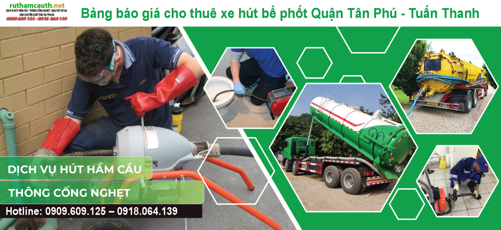 Bảng báo giá cho thuê xe hút bể phốt Quận Tân Phú
