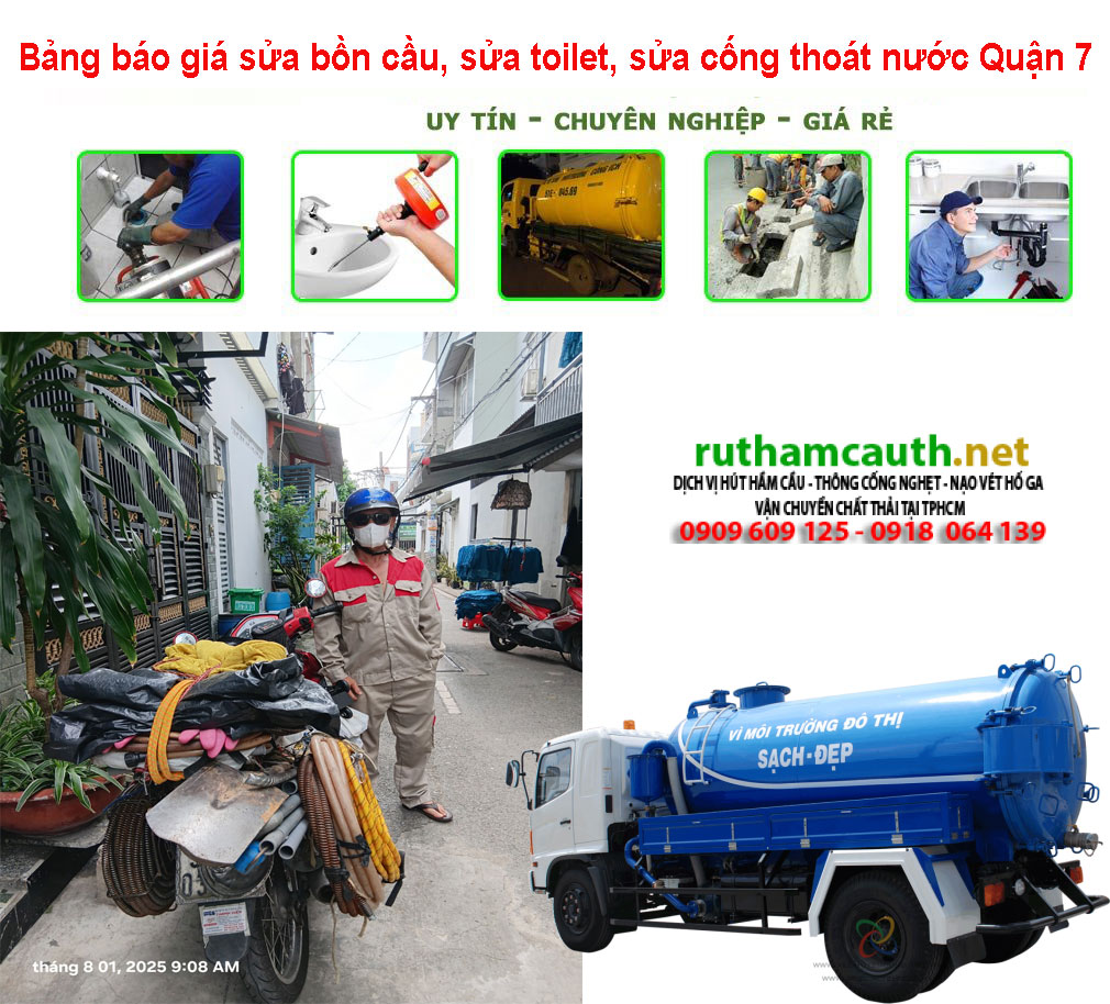 Bảng báo giá sửa bồn cầu, sửa toilet, sửa cống thoát nước Quận 7